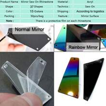50 piezas de espejos de acrílico de calidad superior con formas y colores variados, piedras irregulares de cristales strass para coser en la ropa, para decoraciones de bodas DIY - P09 rosa claro - Ver 3