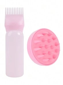 2件套发根梳涂抹瓶，带头皮按摩器洗发刷，染发和头皮护理工具，猫耳造型，美发造型工具，发饰 - 彩色 - 查看 4