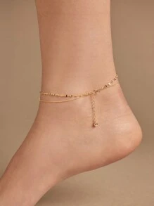 1 Pc Of Niche Fashion Exquisite Elegant Versatile Elegance Minimalist Style Light Luxury And Compact S925 Sterling Silver Plated 14K Gold Double-Layer Willow Leaf Dense Gold Ball Anklet For Female Girlfriend And Best Friend's Birthday Gift Holiday