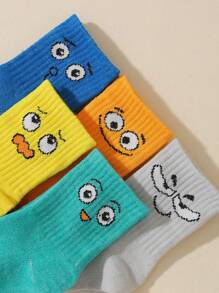 5pairs Kids Summer Solid Color Novelty Expression Socks With Roll Mouth, Suitable For Daily Wear - Multicolor - View 4