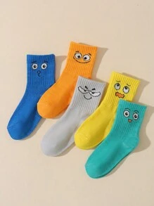 5pairs Kids Summer Solid Color Novelty Expression Socks With Roll Mouth, Suitable For Daily Wear - Multicolor - View 3