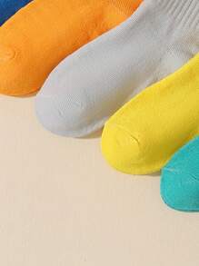 5pairs Kids Summer Solid Color Novelty Expression Socks With Roll Mouth, Suitable For Daily Wear - Multicolor - View 5