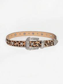 1pc Women's Y2K Punk Rhinestone Buckle Snake & Leopard Print Hollow Out Rhinestone Beaded Edge Waist Belt For Casual Outings Halloween Summer, School Fall, Autumn, Halloween