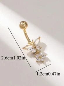1 chiếc nhẫn rốn hình con bướm bằng đồng mạ vàng có trang trí bằng đá Cubic Zirconia, thích hợp cho phụ nữ vào ngày lễ tình nhân, ngày lễ tạ ơn, Halloween, lễ Phục sinh, Giáng sinh, quán bar, tiệc bãi biển, quà tặng sinh nhật và đeo hàng ngày - Vàng - Xem 4