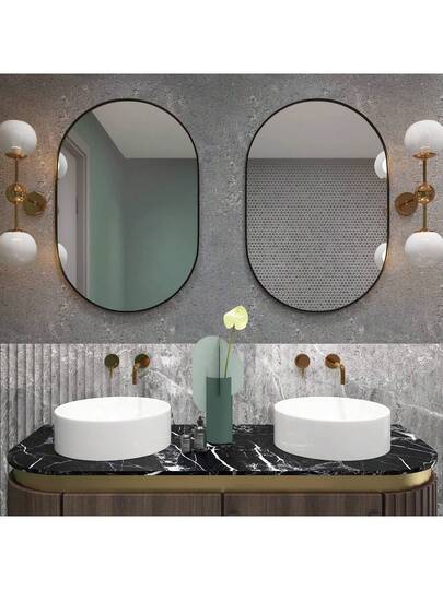 CASSIL Oval Mirror, 50 75 Cm, Bathroom Metal Frame Horizontal Or Vertical Suspension, Living Room, Bedroom, Entrance Makeup Spiegel (Black, Gold) view 7