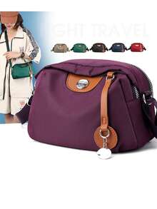 Nylon Shoulder Bag, Women's Lightweight Solid Color Crossbody Bag - Multicolor - View 2