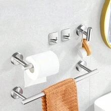 1套不銹鋼浴室五金套裝，16英寸啞銀色浴室配件套裝，5/7件手巾架套裝掛牆式，包括16英寸手巾架、廁紙盒、浴袍毛巾掛鉤，適用於廚房/客廳/門後 - 彩色 - 查看 8