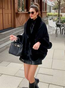 1pc Acrylic Knitted Fabric Faux Mink Collar Plain Color Cape Shawl, Elegant Vintage Style Suitable For Qipao And Evening Dress, Short Knitted Cardigan Jacket For Autumn/Winter - Multicolor - View 5