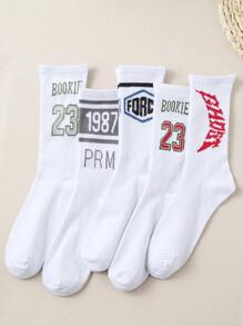 5 đôi tất dài đến bắp chân hợp thời trang dành cho nam có chữ và số, thoáng khí, thấm mồ hôi và chống mùi, thích hợp cho mọi mùa - Nhiều màu - Xem 4