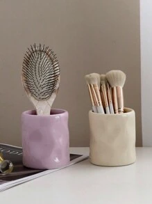 Cabin Kangaroo 1 件/2 件纹理陶瓷化妆刷架，不对称浮雕设计高端办公桌收纳笔筒，迷你陶瓷花瓶装饰，适用于客厅、卧室、办公室、节日礼物、生日、假日海滩、浴室收藏、卧室收藏，大容量 - 彩色 - 查看 11