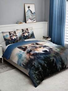3pcs Wolf King Animal Duvet Cover Set (1 Duvet Cover Without Comforter + 2 Pillowcases Without Pillow Core), High-Definition Print For Home, Dorm