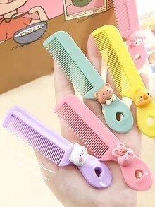 1 件装马卡龙风格儿童梳子，最新日本可爱卡通动物设计（兔子、猫、小鸡、熊）可爱便携梳子，适合婴儿和学生，送给朋友的礼物 - 彩色 - 查看 3