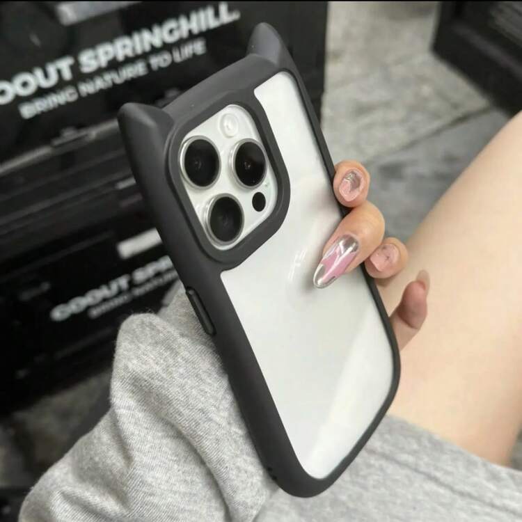 Funda de teléfono transparente de acrílico con orejas de gato 3D lindas de color rosa y negro, con elemento de gato, antirruido, antideslizante, antihuellas, compatible con iPhone 11/12/12 Pro/12 Pro Max/13/13 Pro/13 Pro Max/14/14 Pro/14 Pro Max/15/15 Pro Max (rosa y negro) / 17/17 Pro/17 Pro Max/Air (por favor, retire las dos películas de la parte delantera y trasera antes de usar para obtener una funda de teléfono muy transparente y adorable) Regalo de cumpleaños - Negro - Añade 20