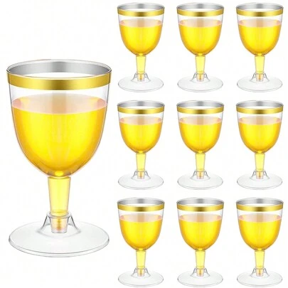 10pcs Wine Glasses With Stem, 6 Oz Plastic Wine Glasses For Parties, Clear Champagne Cups For Weddings Birthdays Bridal Shower Graduations Parties