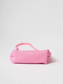 1入組女士花卉紋跨身包，粉色大容量編織彈性手提袋，帶可水洗扣子，時尚多功能包適用於旅行、上班通勤，可裝化妝品、手機、鑰匙、錢包 - 粉色 - 查看 5