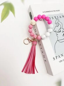 1pc Simple And Fashionable Marble Patterned Silicone Bead Tassel Keychain For Bag Or Key Anti-Loss Pendant, Perfect Gift For Friends And Moms Car Accessories Bag Charm School Cute Goth Y2k - Simplicity - View 17