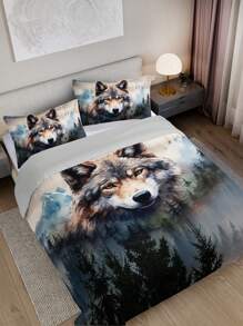 3pcs Wolf King Animal Duvet Cover Set (1 Duvet Cover Without Comforter + 2 Pillowcases Without Pillow Core), High-Definition Print For Home, Dorm