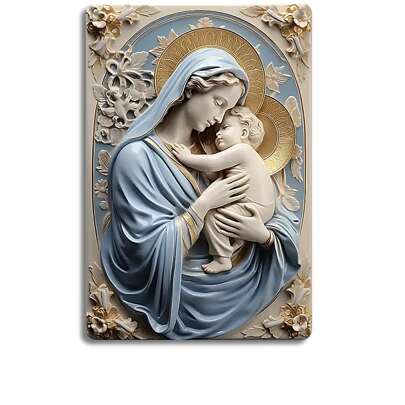 Sacred Art Mother And Child Relief Wall Plaque, 12x8 Inches -  Decor,  Virgin Mary With Jesus Statue, Christian Home Decoration, Spiritual Gift, Resin Crafted, 3D Design, Floral Border, Catholic Icon, Inspirational Wall Hanging