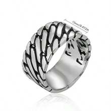 1pc US Size Personalized Fashion Stainless Steel Ring, Woven Design, Unisex Finger Ring, Gift For Dad, Mom, Colleagues, Friends - Black - View 3