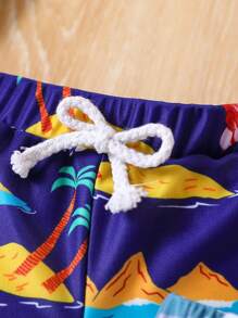 Young Boy Dinosaur Printed Square Leg Swimsuit Set Of 3 - Multicolor - View 7