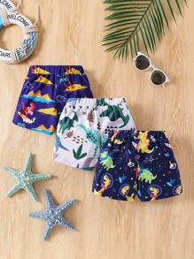 Young Boy Dinosaur Printed Square Leg Swimsuit Set Of 3 - Multicolor - View 2
