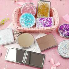 1PC Compact Mirror,Makeup Mirror/Cosmetic Mirror,Glitter Makeup Mirror,Foldable Mirror,Travel Makeup Mirror,Travel Mirror,Portable Mirror,Round/Square Models Available,For Travel At Home Or On-The-Go,For Women & Girl