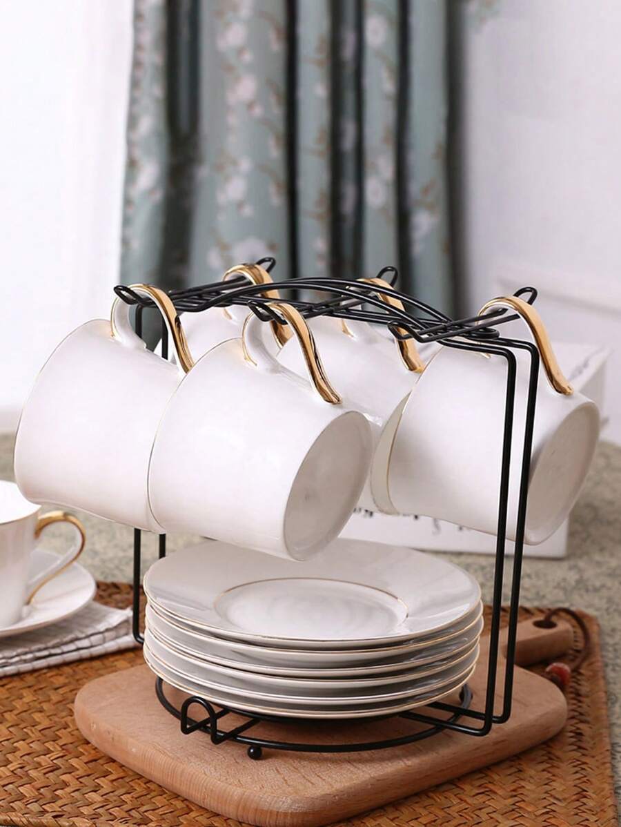 1pc, Multipurpose Iron Art Cup Holder, Coffee Mug Rack For Countertop With 6 Hooks, Coffee Mug Holder Organizer, Display Stand For Home, Kitchen, Office, Meeting Room, Coffee Bar Cup Holder - Multicolor - View 1