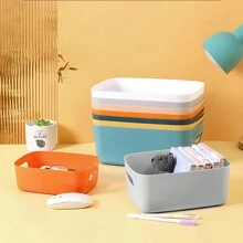 6-Pack Grey Plastic Storage Boxes, Kitchen Cupboard Organiser, Small Bathroom Storage Baskets With Handles, Cupboard Storage Organiser For Office - Grey - View 6