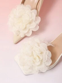 1對(2入)DIY鞋裝飾白色蕾絲花型鞋扣網眼蝴蝶結款式，適用於高跟鞋和運動鞋，適合婚禮和派對