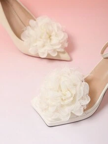 1對(2入)DIY鞋裝飾白色蕾絲花型鞋扣網眼蝴蝶結款式，適用於高跟鞋和運動鞋，適合婚禮和派對
