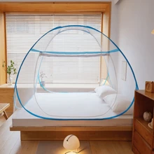 Lưới chống muỗi cho giường đôi, Màn chống muỗi cho giường đơn, Thiết kế hình trái tim, Kích thước lớn có thể gập lại, Lưới chắc chắn bằng polyester 30GSM, Dây thép chống ăn mòn bọc nhựa PVC - Màu xanh lam - Xem 10