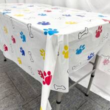 1pc/Bag Colorful Dog Paw Theme Party Tablecloth, Birthday Party Decoration Table Cover, Size 137*180cm, Washable, - Multicolor - View 3
