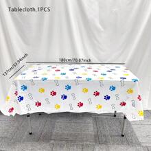 1pc/Bag Colorful Dog Paw Theme Party Tablecloth, Birthday Party Decoration Table Cover, Size 137*180cm, Washable, - Multicolor - View 2