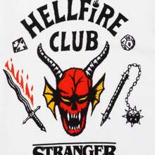 Stranger Things Childrens/Kids Hellfire Club Short-Sleeved T-Shirt (White/Black) - Black - View 2