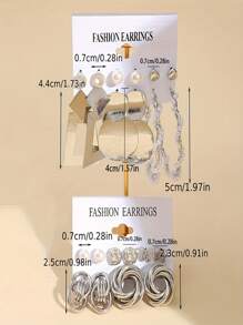 6 对简约夸张优雅金属几何耳钉，非常适合度假、约会、礼物和日常佩戴 - 金黃色 - 查看 4