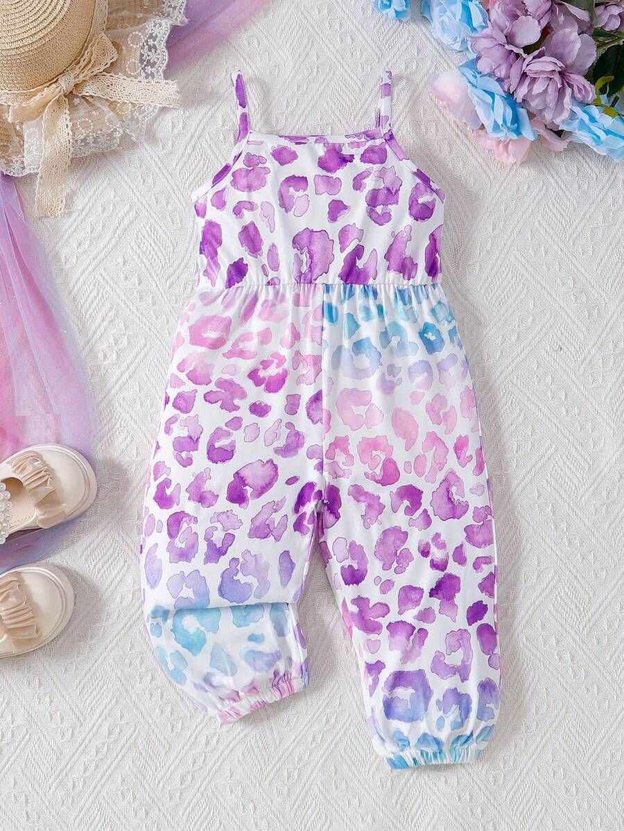 Mono de verano para bebé niña con estampado de encaje colorido y tirantes, a la moda y encantador - Multicolor - Ver 1