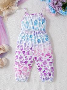 Mono de verano para bebé niña con estampado de encaje colorido y tirantes, a la moda y encantador - Multicolor - Ver 2