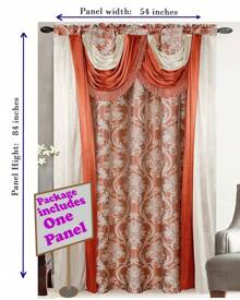 Luxury Fancy Jacquard Room Darkening Curtain Panel With Attached Waterfall Valance & Scarf 54 By 84-Inch Modern Semi-Blackout For Living Room Bedroom And Dining Room - Gạch - Xem 4