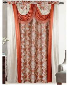 Luxury Fancy Jacquard Room Darkening Curtain Panel With Attached Waterfall Valance & Scarf 54 By 84-Inch Modern Semi-Blackout For Living Room Bedroom And Dining Room - Gạch - Xem 7