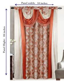 Luxury Fancy Jacquard Room Darkening Curtain Panel With Attached Waterfall Valance & Scarf 54 By 84-Inch Modern Semi-Blackout For Living Room Bedroom And Dining Room - Gạch - Xem 2