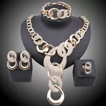 1 Set Luxury Dubai Gold Plated Rhinestone Necklace, Earrings, Bracelet, Ring Jewelry Set, Suitable For Women Wedding, Ball, Party, Daily Wear