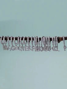 1pair European And American Luxury Copper Hoop Earrings With Cubic Zirconia And Letter Pendant For Women, Gift For Festival - Silver - View 7