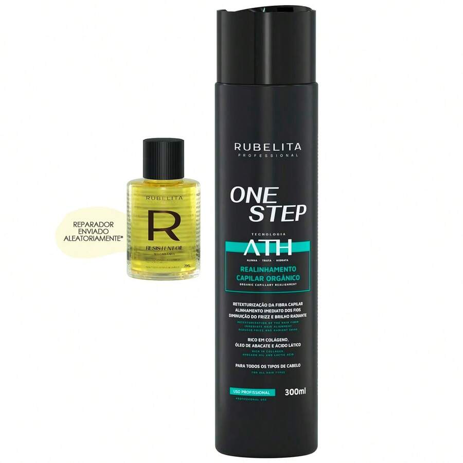One Step 300ml Rubelita Fios 100% Lisos Original + Reparador de Pontas 7ml - Preto - Visão 1