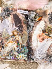 10入/包，每款3張/共30張，具有花卉和羽毛圖案的3D模擬背景紙，用於手帳膠帶DIY - 彩色 - 查看 6