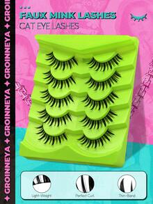 GROINNEYA Manga Lashes 5 Cặp Faux Mink Lashes Full Strip Lông mi Công cụ trang điểm mở rộng lông mi thực tế tự nhiên có cánh mềm (LY13) - màu đen - Xem 4