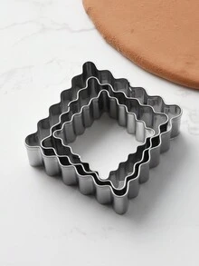 Juego de 3 piezas/6 piezas de cortadores de galletas cuadrados de acero inoxidable 430, molde rectangular de prensa para fondant para uso doméstico en horneado casero - Plateado - Ver 7