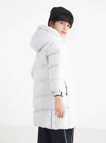 Annil Boys And Girls Thickened And Warm Winter Fashion Casual Hooded Windproof Long Tween Girl Down Jacket Gray - Grey - View 4