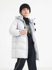 Annil Boys And Girls Thickened And Warm Winter Fashion Casual Hooded Windproof Long Tween Girl Down Jacket Gray - Grey - View 5