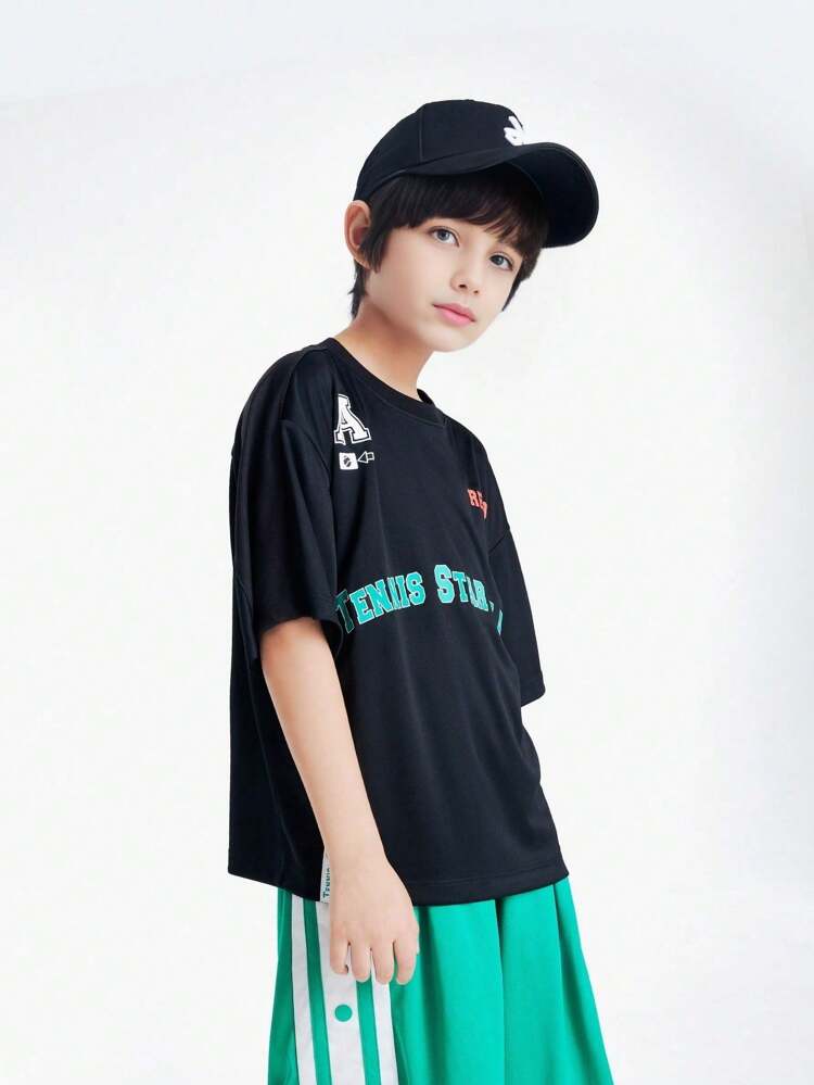 Annil Children's Clothing Boy's Letter T-Shirt Summer Cool Feeling Moisture Wicking Boy's Thin Quick Drying Top