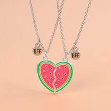 2Pcs/Set Sweet Watermelon Pendant Necklace For Women Fruit Friendship BFF Necklaces Best Friend Jewelry Gifts - Silvery - View 1